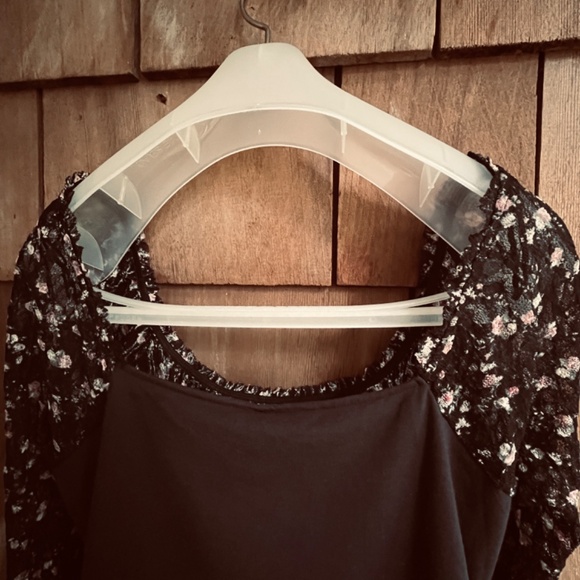 Free People Josie Long Sleeve Top in Black Combo Cotton Jersey Lace Size XL - Picture 14 of 16